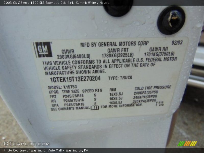 Summit White / Neutral 2003 GMC Sierra 1500 SLE Extended Cab 4x4