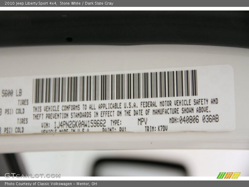 Stone White / Dark Slate Gray 2010 Jeep Liberty Sport 4x4