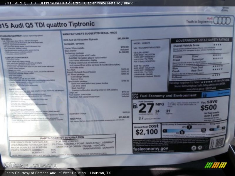 Glacier White Metallic / Black 2015 Audi Q5 3.0 TDI Premium Plus quattro