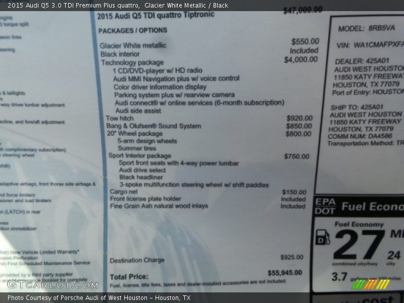 Glacier White Metallic / Black 2015 Audi Q5 3.0 TDI Premium Plus quattro