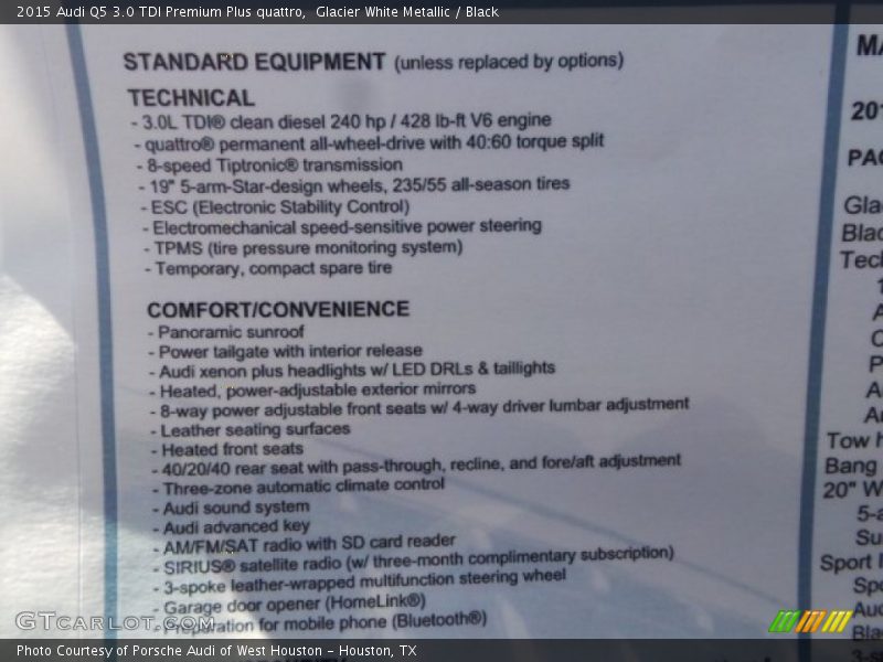 Glacier White Metallic / Black 2015 Audi Q5 3.0 TDI Premium Plus quattro