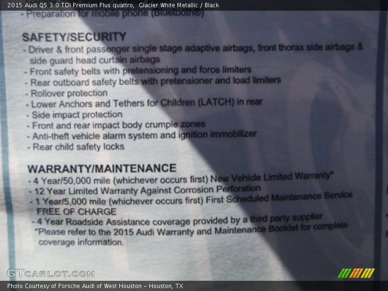Glacier White Metallic / Black 2015 Audi Q5 3.0 TDI Premium Plus quattro