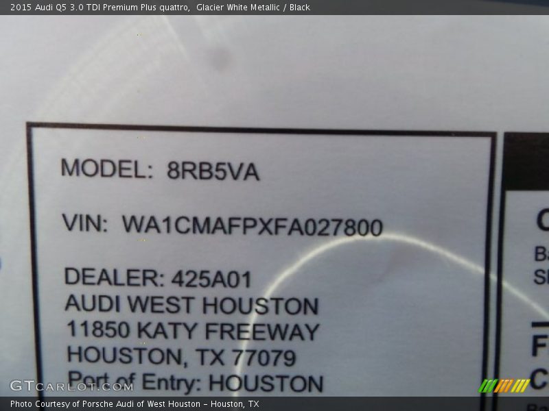 Glacier White Metallic / Black 2015 Audi Q5 3.0 TDI Premium Plus quattro