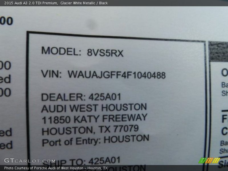 Glacier White Metallic / Black 2015 Audi A3 2.0 TDI Premium
