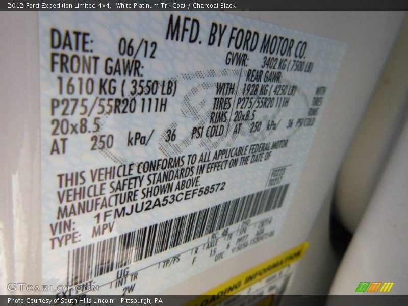 White Platinum Tri-Coat / Charcoal Black 2012 Ford Expedition Limited 4x4