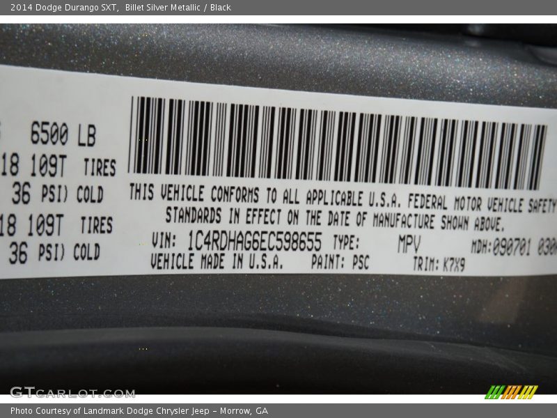 Billet Silver Metallic / Black 2014 Dodge Durango SXT