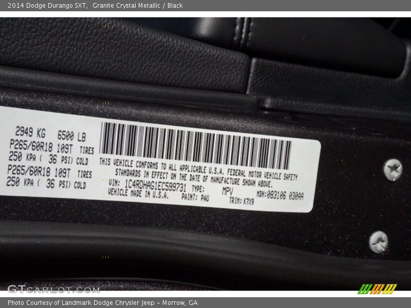 Granite Crystal Metallic / Black 2014 Dodge Durango SXT