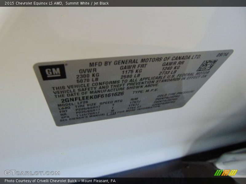 Summit White / Jet Black 2015 Chevrolet Equinox LS AWD