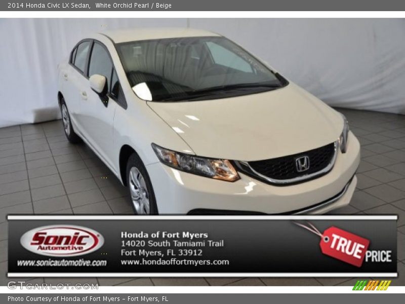 White Orchid Pearl / Beige 2014 Honda Civic LX Sedan