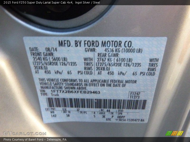 Ingot Silver / Steel 2015 Ford F250 Super Duty Lariat Super Cab 4x4