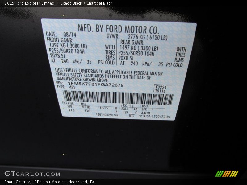 Tuxedo Black / Charcoal Black 2015 Ford Explorer Limited