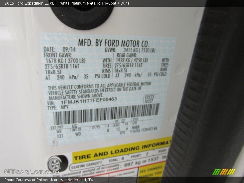 2015 Expedition EL XLT White Platinum Metallic Tri-Coat Color Code UG