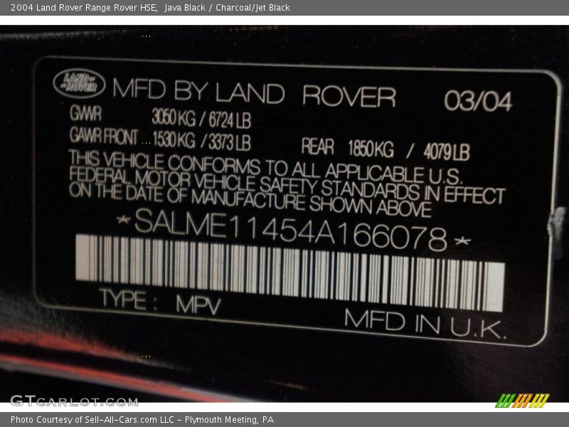 Java Black / Charcoal/Jet Black 2004 Land Rover Range Rover HSE