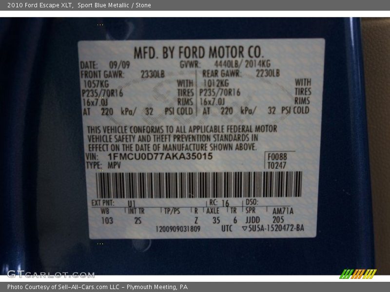 Sport Blue Metallic / Stone 2010 Ford Escape XLT