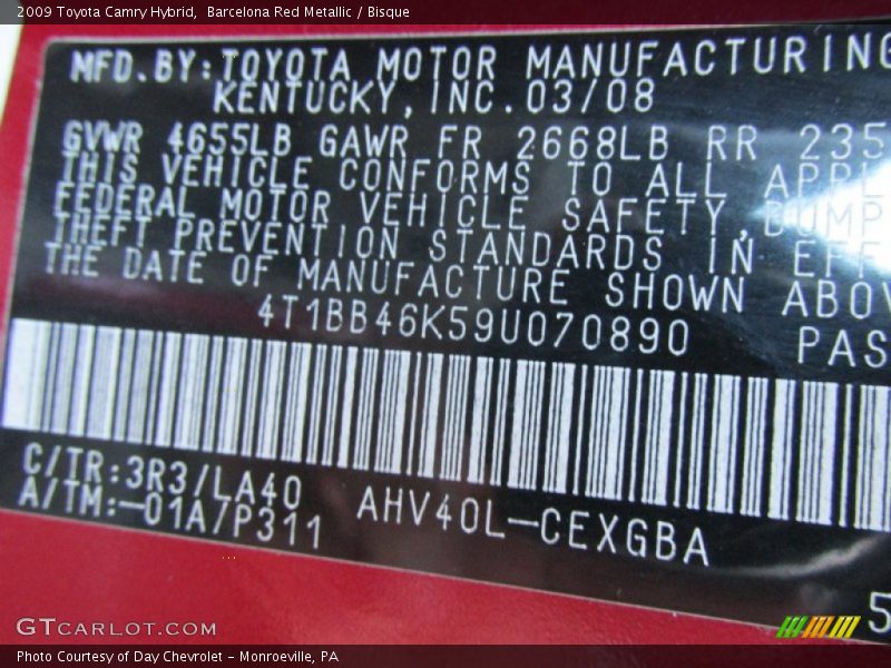 Barcelona Red Metallic / Bisque 2009 Toyota Camry Hybrid