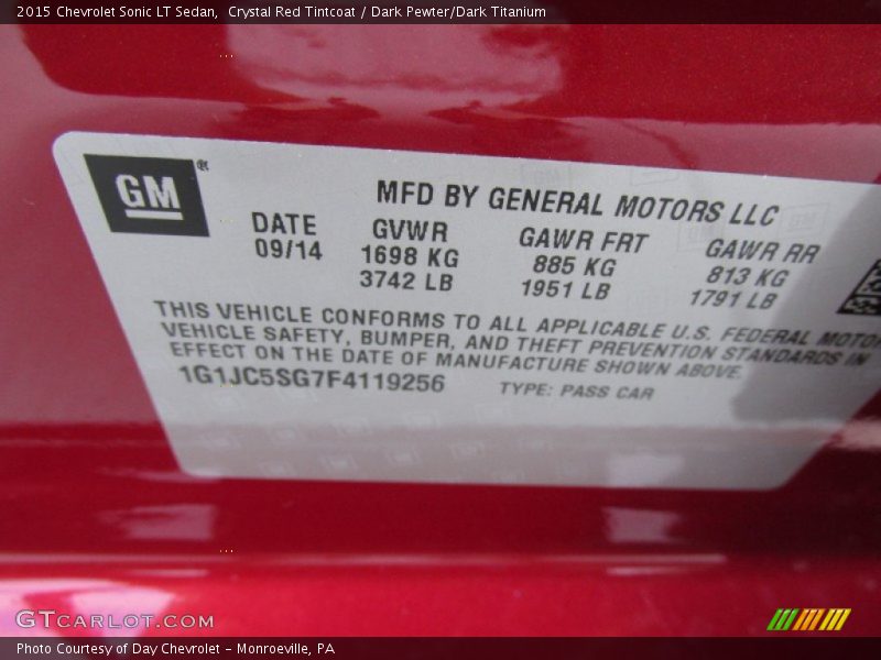 Crystal Red Tintcoat / Dark Pewter/Dark Titanium 2015 Chevrolet Sonic LT Sedan