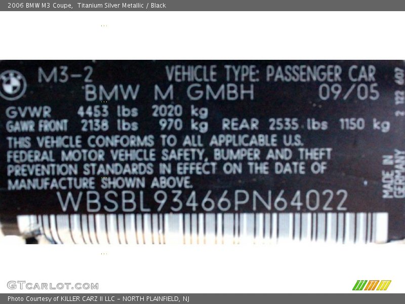Titanium Silver Metallic / Black 2006 BMW M3 Coupe