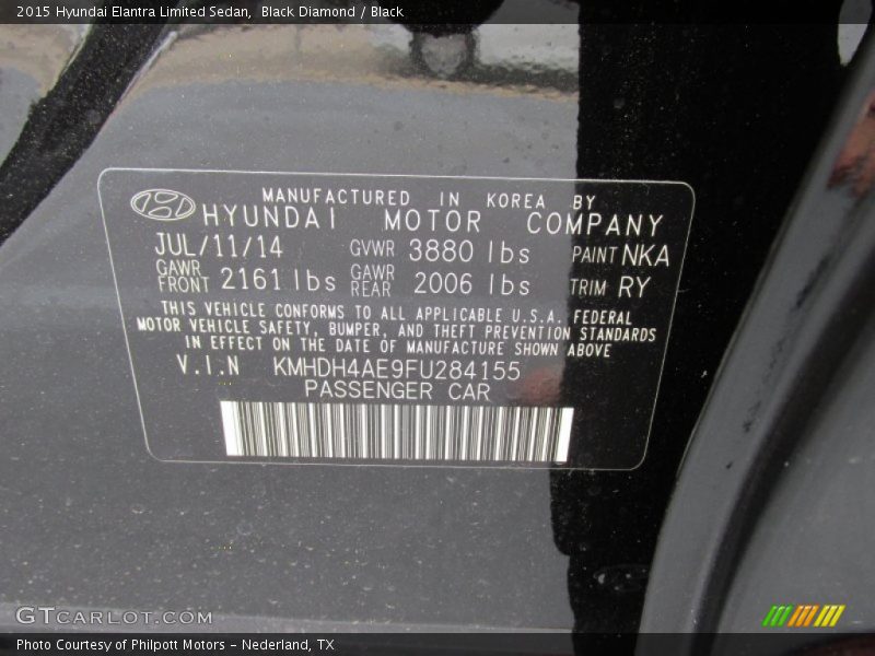 Black Diamond / Black 2015 Hyundai Elantra Limited Sedan