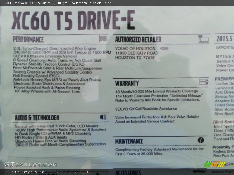 Bright Silver Metallic / Soft Beige 2015 Volvo XC60 T5 Drive-E