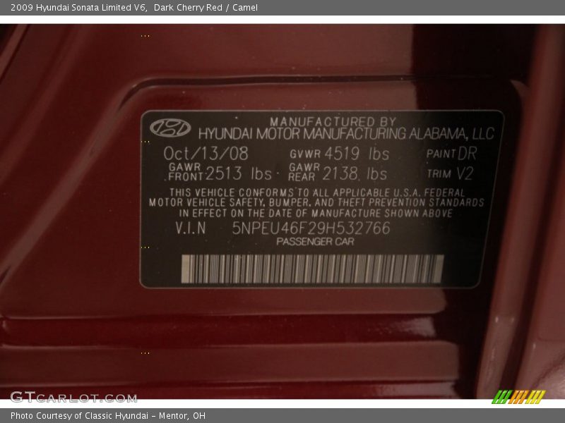 Dark Cherry Red / Camel 2009 Hyundai Sonata Limited V6