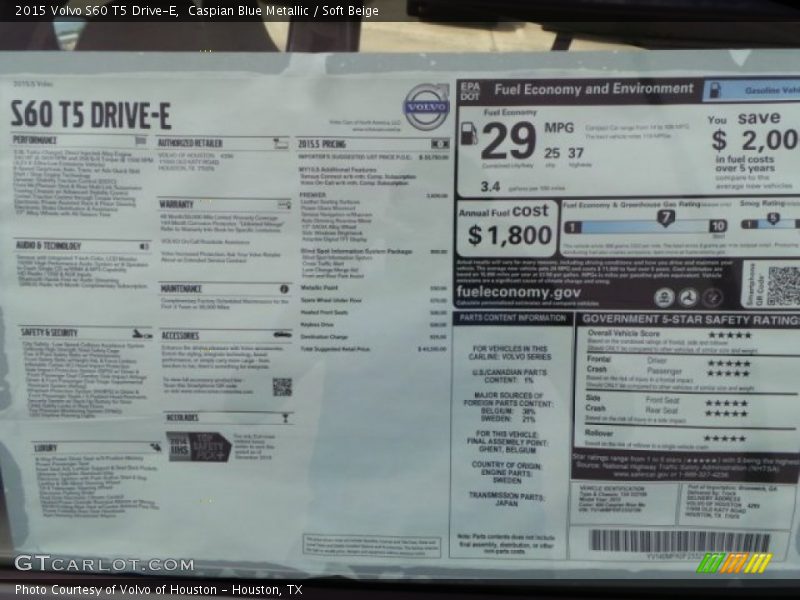Caspian Blue Metallic / Soft Beige 2015 Volvo S60 T5 Drive-E
