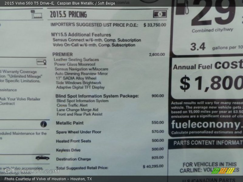 Caspian Blue Metallic / Soft Beige 2015 Volvo S60 T5 Drive-E