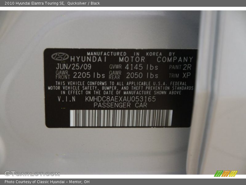 Quicksilver / Black 2010 Hyundai Elantra Touring SE