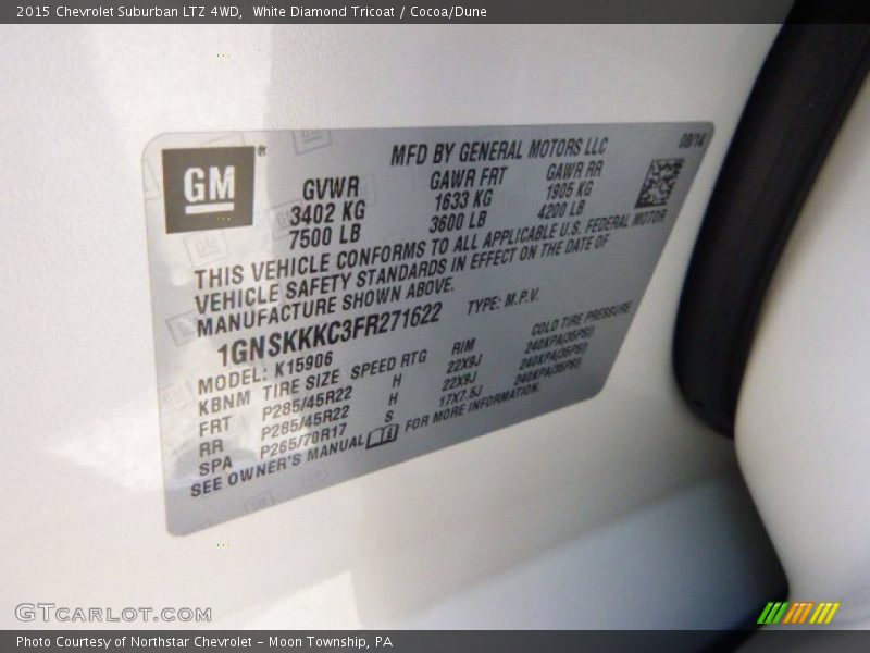 White Diamond Tricoat / Cocoa/Dune 2015 Chevrolet Suburban LTZ 4WD