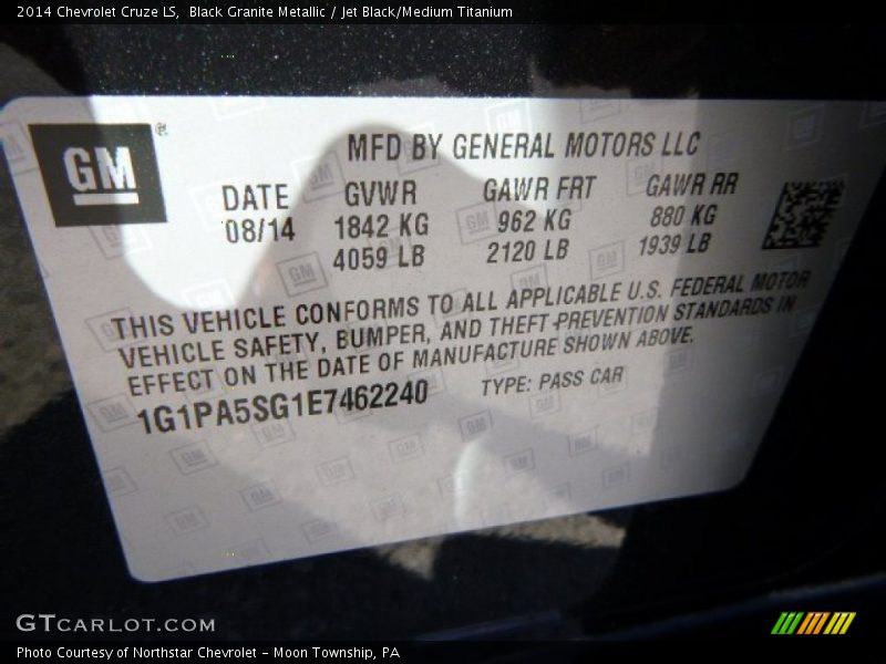 Black Granite Metallic / Jet Black/Medium Titanium 2014 Chevrolet Cruze LS
