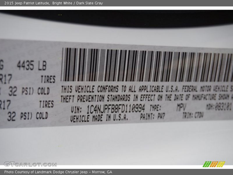 Bright White / Dark Slate Gray 2015 Jeep Patriot Latitude