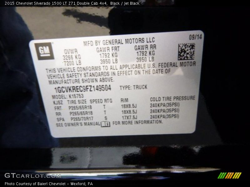 Black / Jet Black 2015 Chevrolet Silverado 1500 LT Z71 Double Cab 4x4