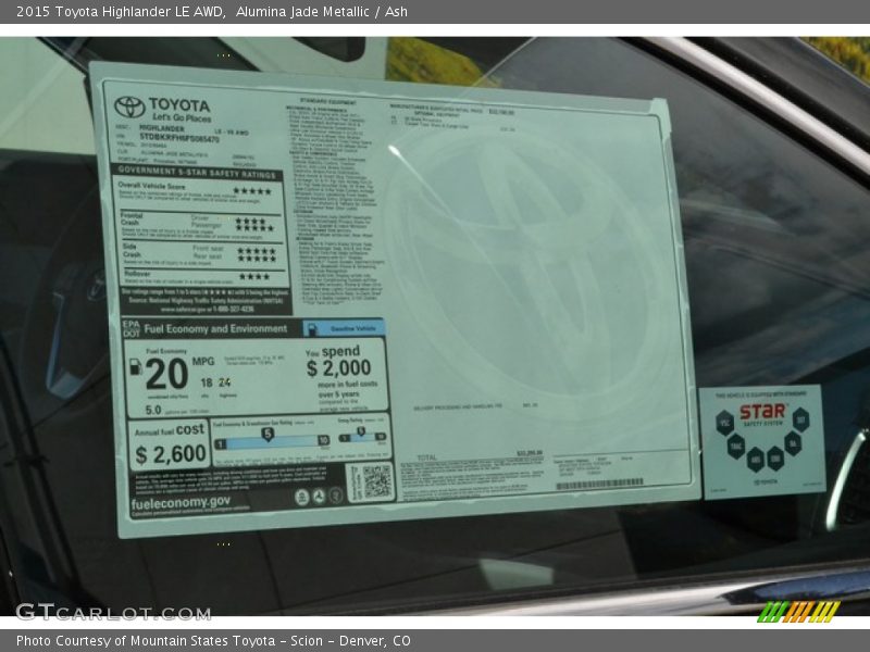 Alumina Jade Metallic / Ash 2015 Toyota Highlander LE AWD