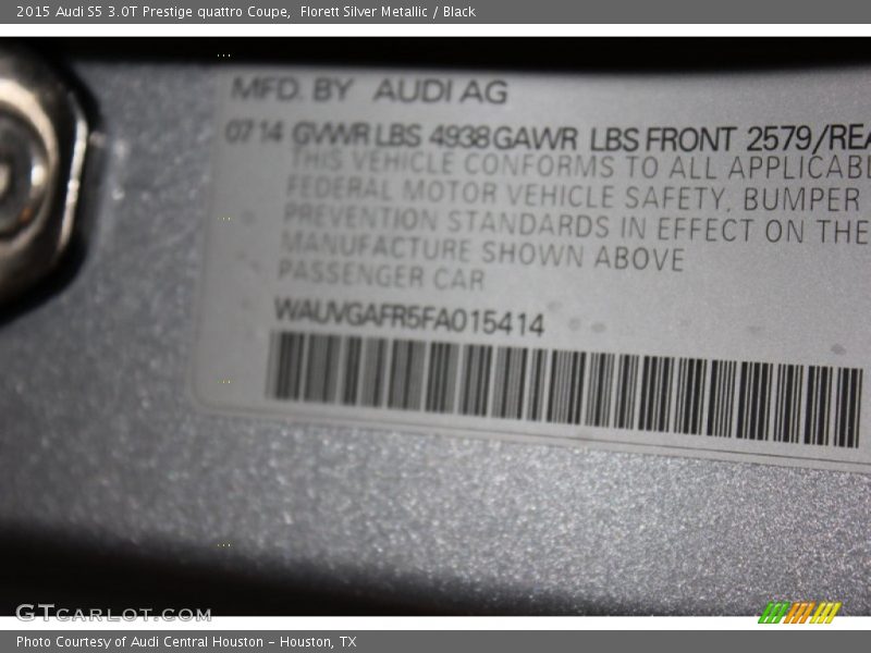 Florett Silver Metallic / Black 2015 Audi S5 3.0T Prestige quattro Coupe