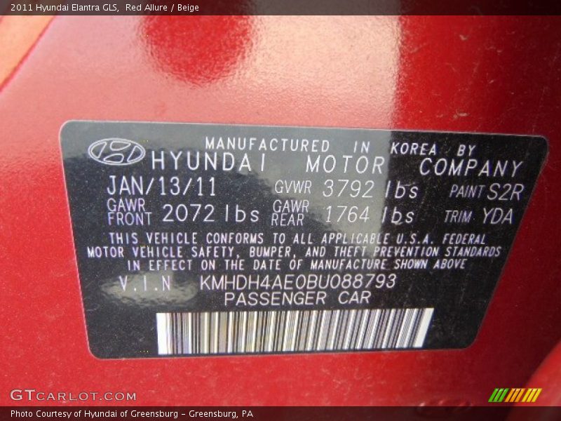 Red Allure / Beige 2011 Hyundai Elantra GLS