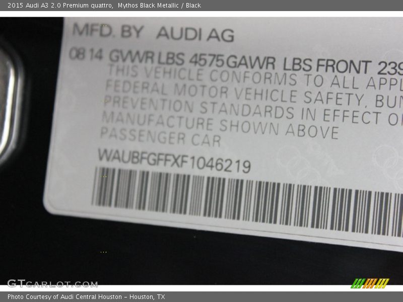 Mythos Black Metallic / Black 2015 Audi A3 2.0 Premium quattro