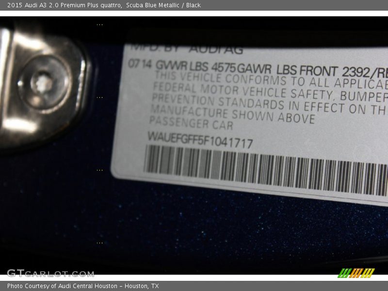 Scuba Blue Metallic / Black 2015 Audi A3 2.0 Premium Plus quattro