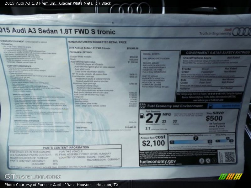 Glacier White Metallic / Black 2015 Audi A3 1.8 Premium