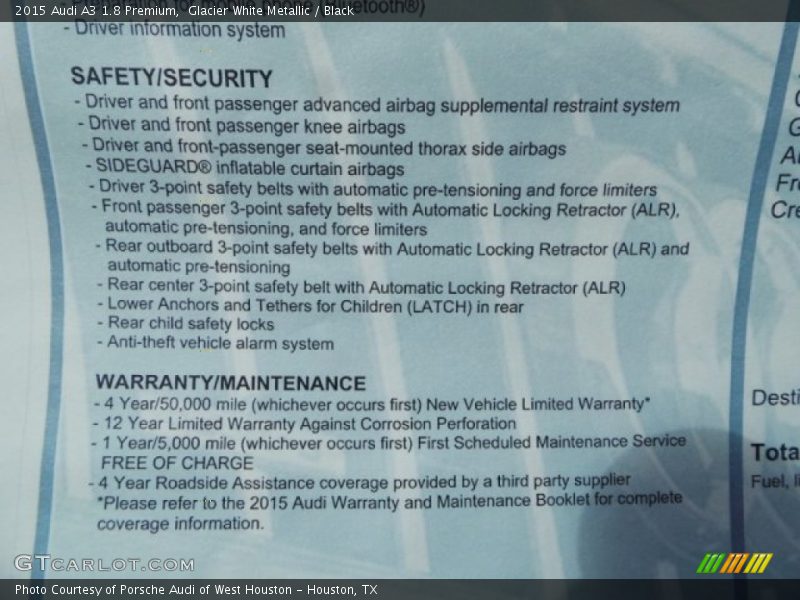 Glacier White Metallic / Black 2015 Audi A3 1.8 Premium