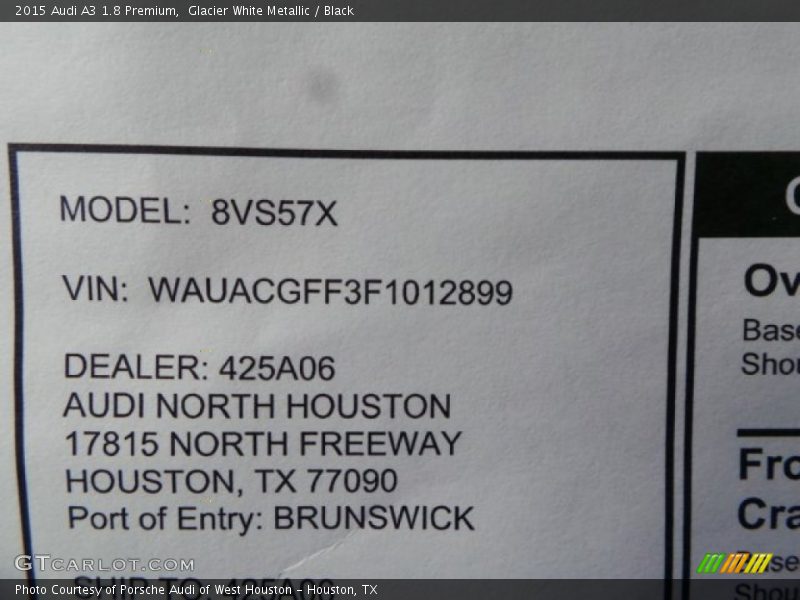 Glacier White Metallic / Black 2015 Audi A3 1.8 Premium