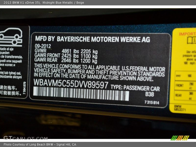 Midnight Blue Metallic / Beige 2013 BMW X1 xDrive 35i