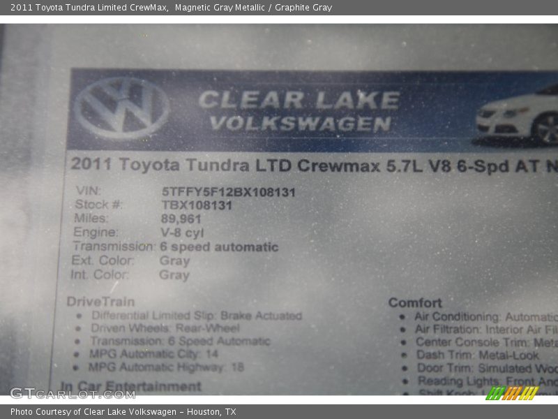 Magnetic Gray Metallic / Graphite Gray 2011 Toyota Tundra Limited CrewMax