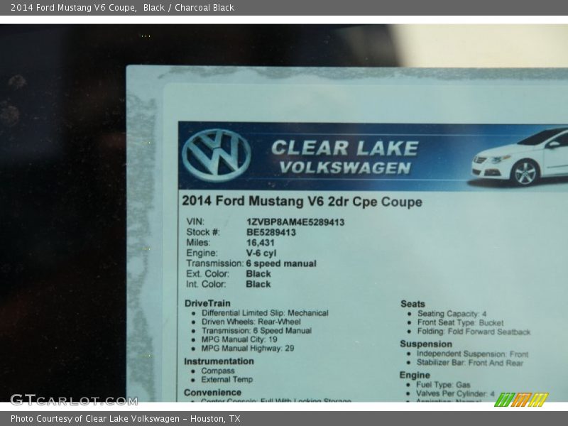 Black / Charcoal Black 2014 Ford Mustang V6 Coupe