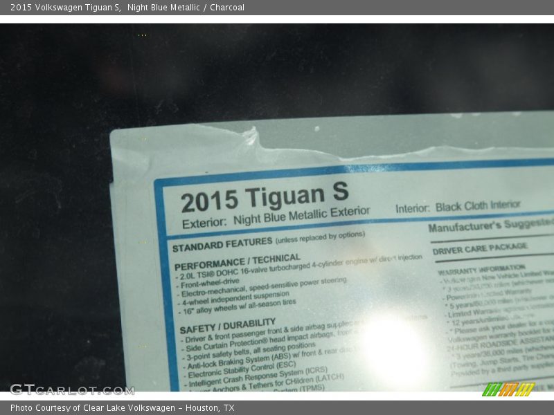 Night Blue Metallic / Charcoal 2015 Volkswagen Tiguan S