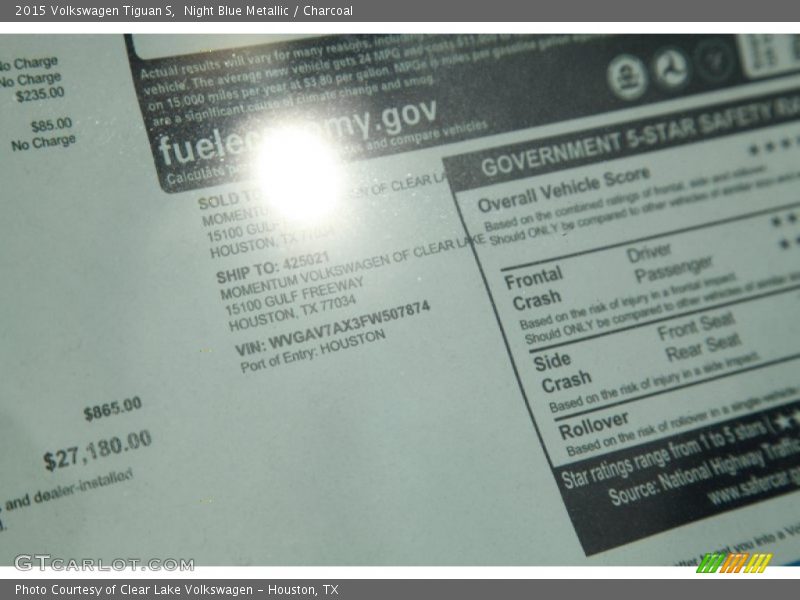 Night Blue Metallic / Charcoal 2015 Volkswagen Tiguan S
