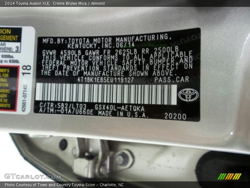 Creme Brulee Mica / Almond 2014 Toyota Avalon XLE