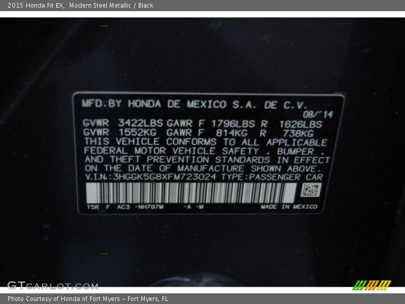 2015 Fit EX Modern Steel Metallic Color Code NH797M