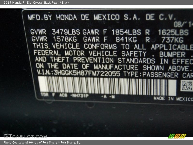 2015 Fit EX Crystal Black Pearl Color Code NH731P