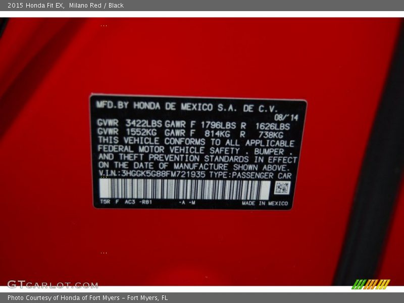 Milano Red / Black 2015 Honda Fit EX