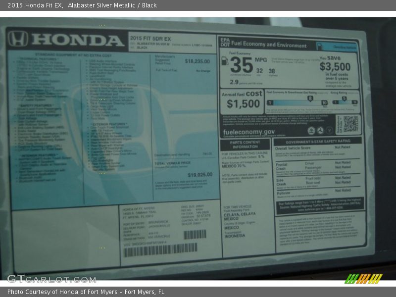 Alabaster Silver Metallic / Black 2015 Honda Fit EX