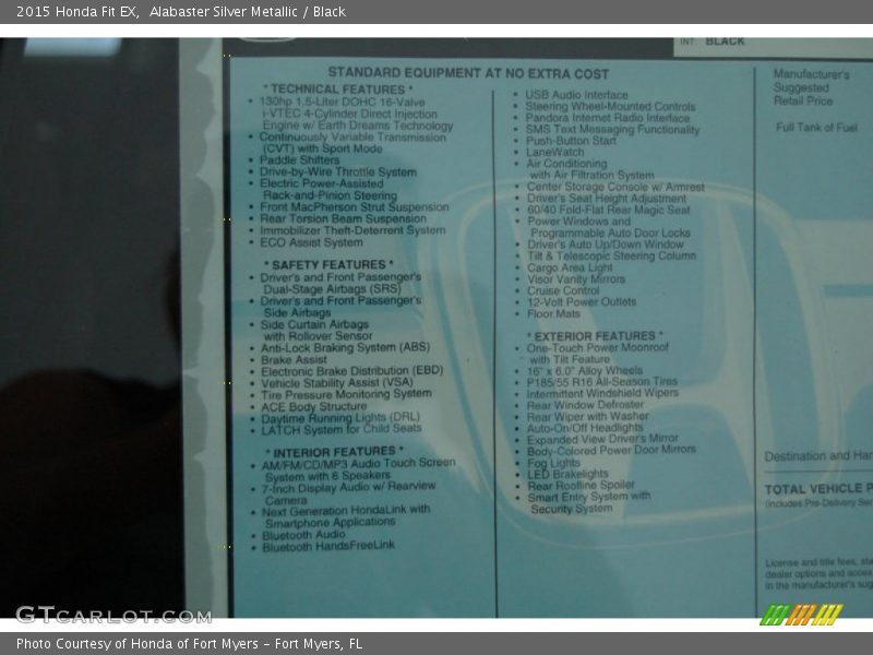 Alabaster Silver Metallic / Black 2015 Honda Fit EX